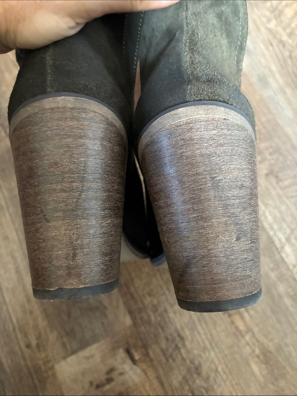 Rebels Olive Green Suede Boots with Stacked Heel - Picture 7 of 9